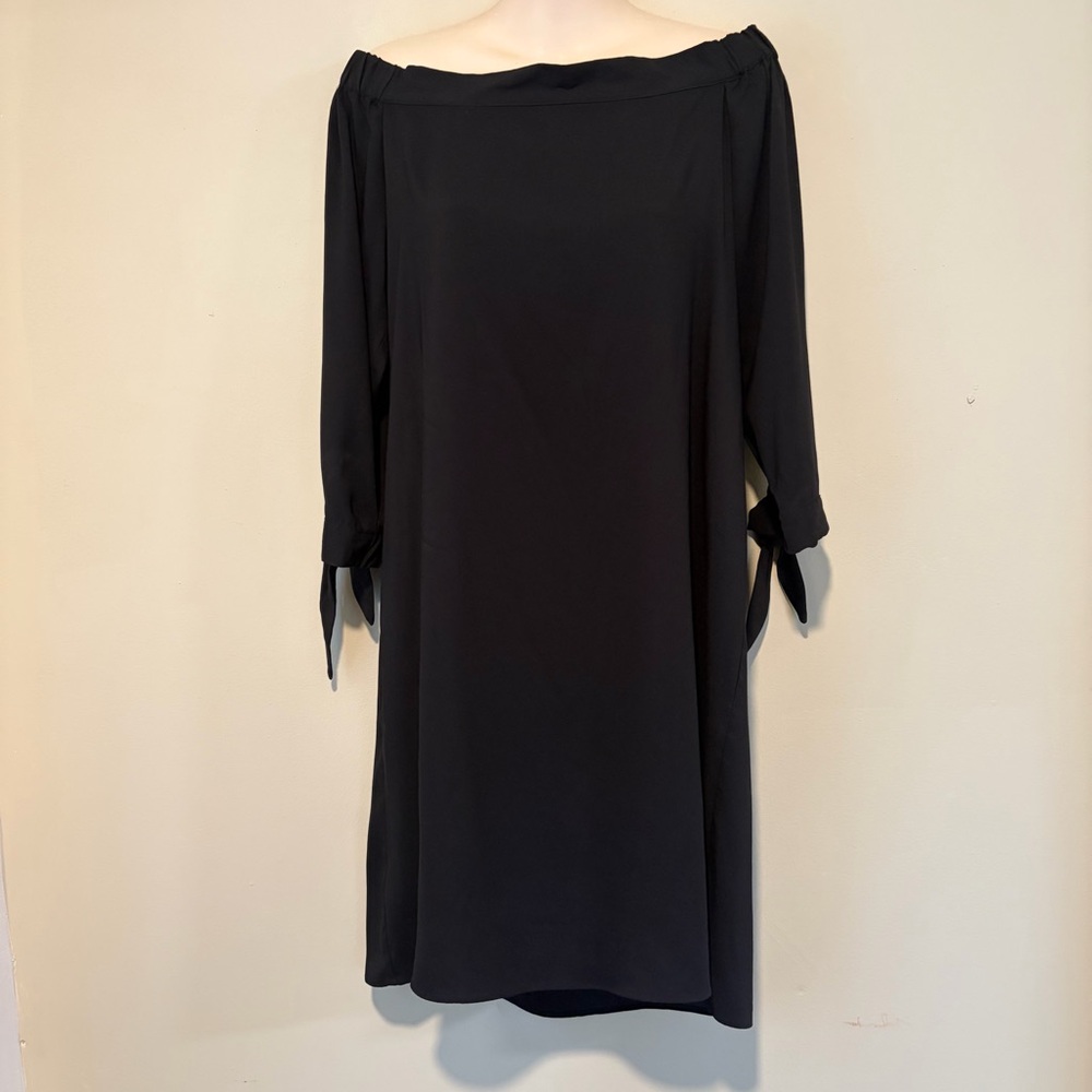 Black LOFT Off the Shoulder Shift Dress 3/4 Sleeves Size Small